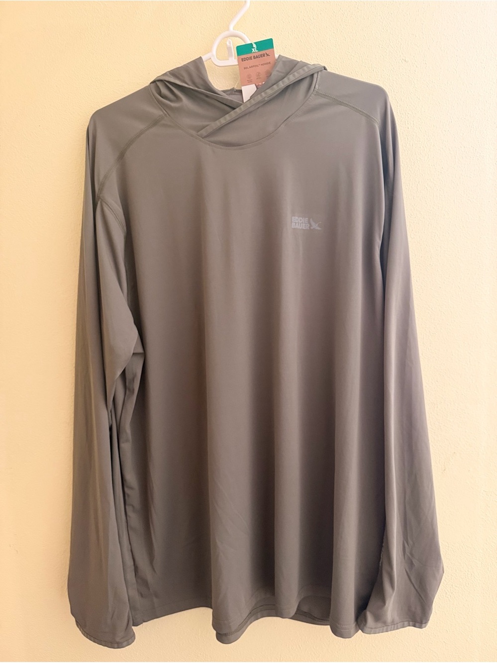 Eddie Bauer Men’s Olive Gray Hooded Long Sleeve Performance Shirt